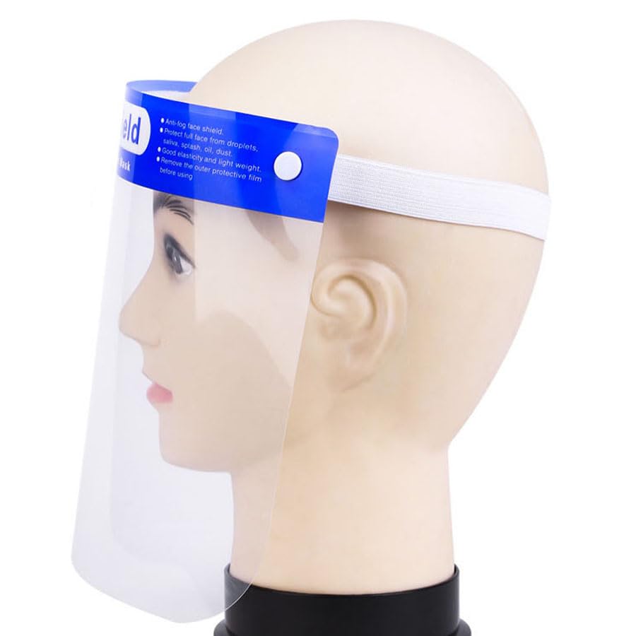 10 Pcs Face Shield Mask, Anti-Fog Clear Full Face Protection Shield, Reusable Plastic PPE Face Protection with Elastic Headband for Dental, Work & Daily Use