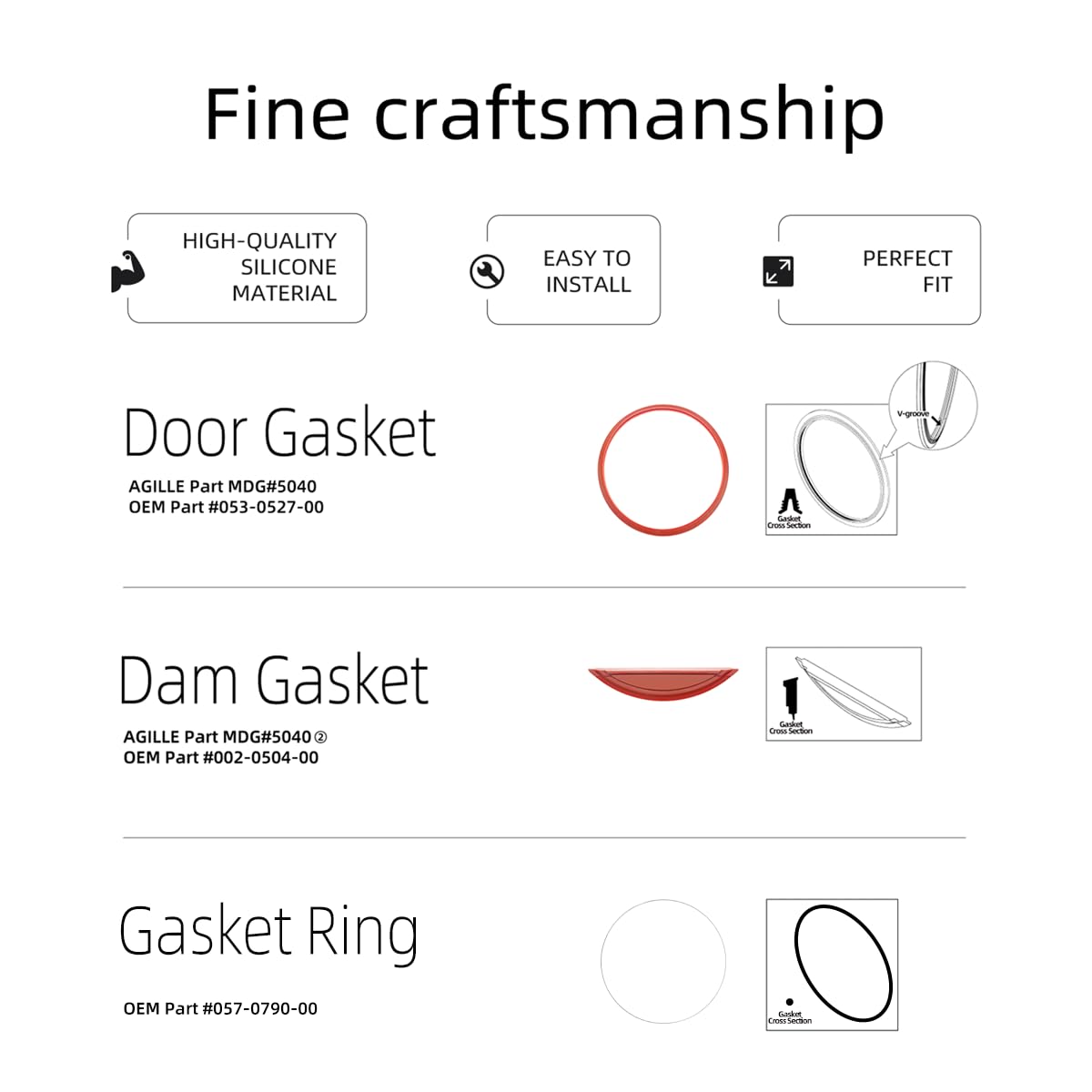 M11 Door Gasket Kit Fit for Midmark M11 Ultraclave & M11D Steam Sterilizers, Includes Gasket Ring, Door Gasket and Dam Gasket #053-0527-00# 002-0504-00