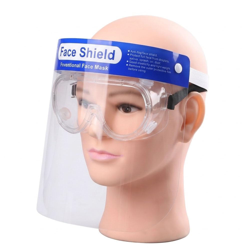10 Pcs Face Shield Mask, Anti-Fog Clear Full Face Protection Shield, Reusable Plastic PPE Face Protection with Elastic Headband for Dental, Work & Daily Use
