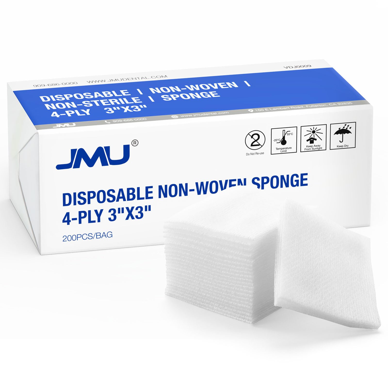 JMU 1000 Gauze Pads 2x2, Sponge Non-Woven 4-Ply Non-Sterile Dental Pads All Purpose Gauze