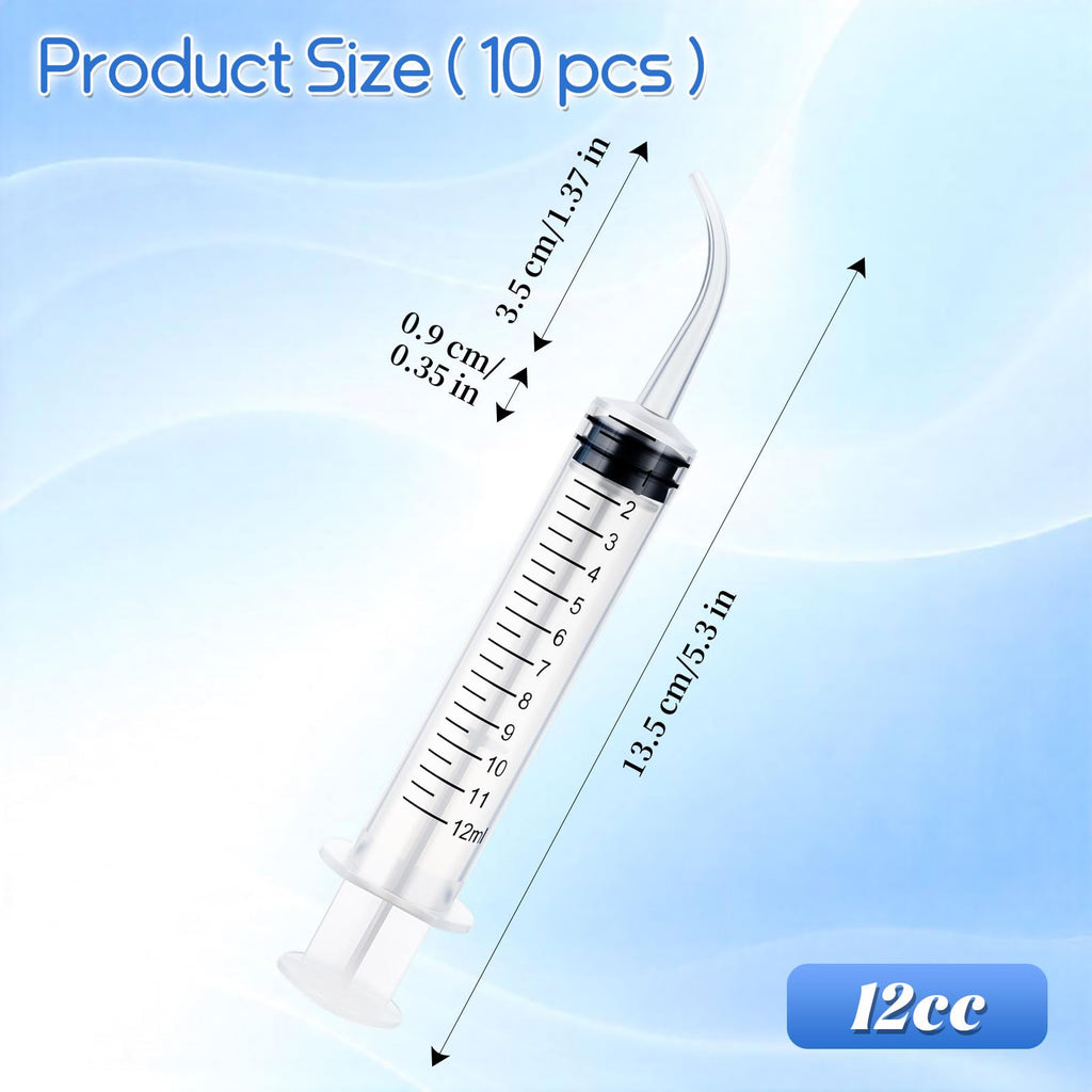 20 Pcs Plastic Syringes with Curved Tip, 12cc Disposable Dental Irrigation Syringe, 12ml Mouthwash Cleaner Syringes for Oral Care Pet Feeding Liquid Measurement