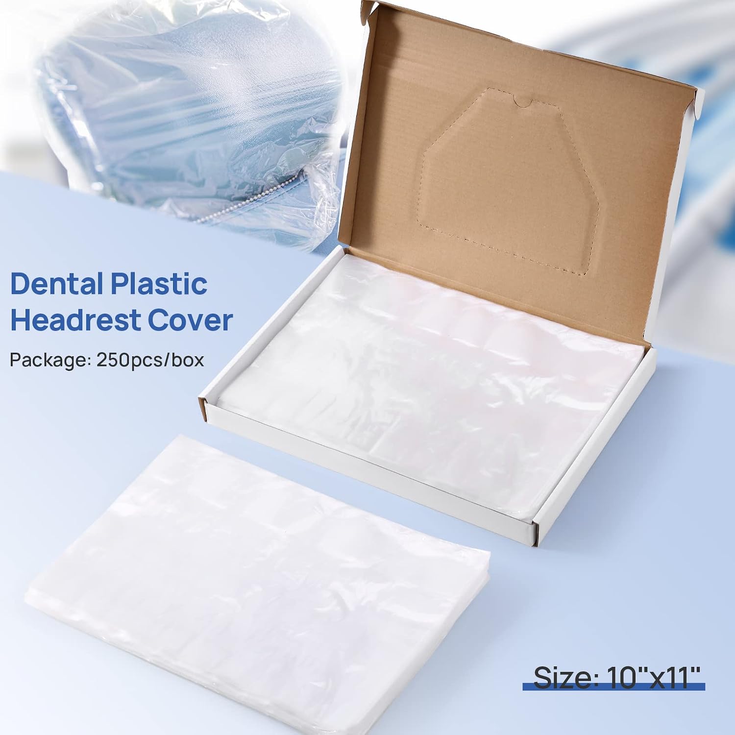 JMU 250pcs Dental Headrest Covers, 10"x11" Disposable Clear Headrest Sleeve