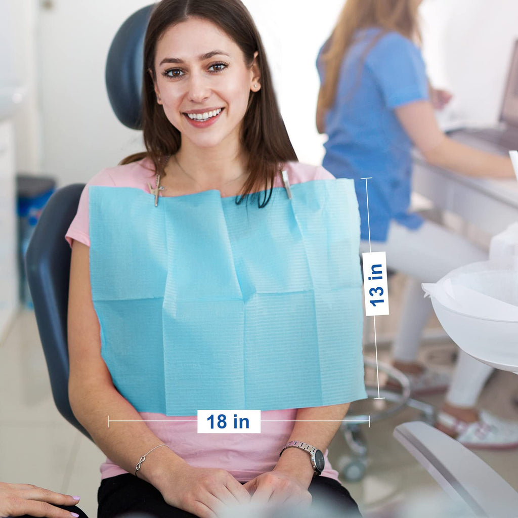 JMU Blue Dental Bibs 500, Dental Bibs Disposable, Tattoo Bibs 13" x 18" | 2-Ply Paper 1-Ply Film