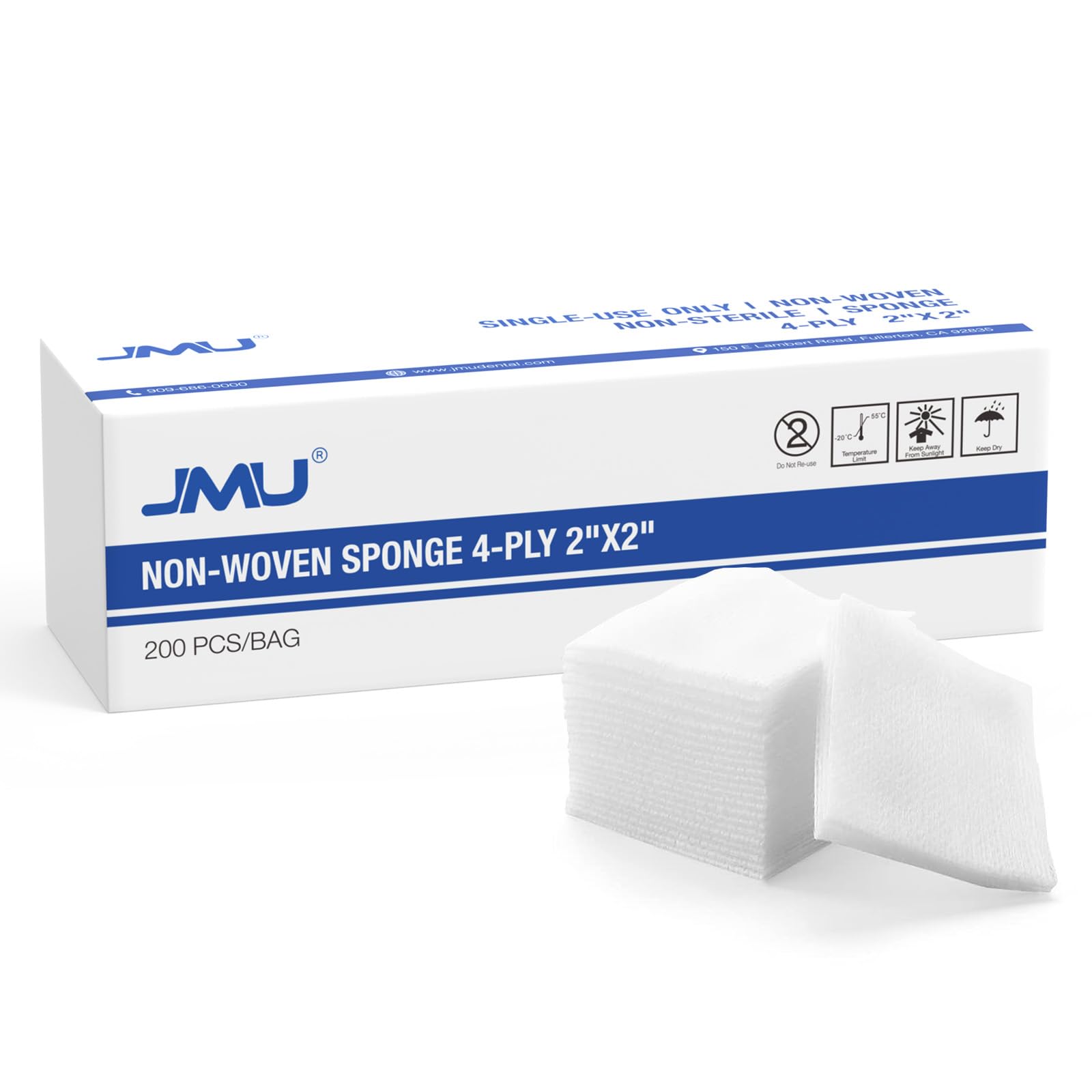 JMU 1000 Gauze Pads 2x2, Sponge Non-Woven 4-Ply Non-Sterile Dental Pads All Purpose Gauze