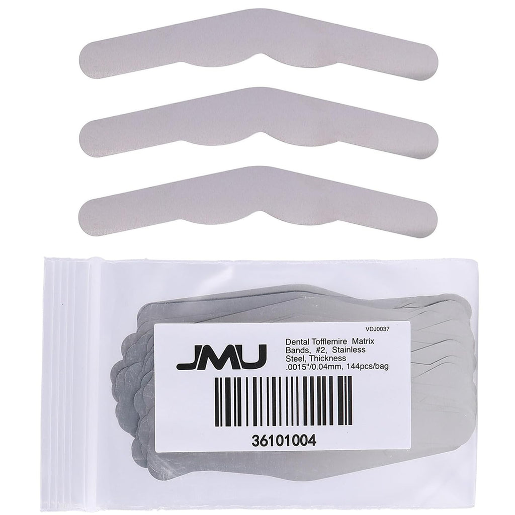 JMU 144 Pcs Dental Tofflemire Matrix Bands 1# Stainless Steel, Thickness .0015"/0.04mm