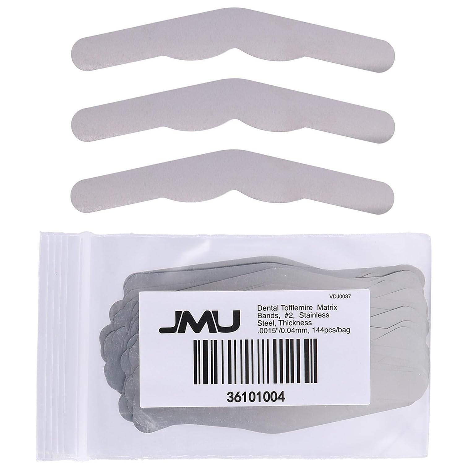 JMU 144 Pcs Dental Tofflemire Matrix Bands 1# Stainless Steel, Thickness .0015"/0.04mm