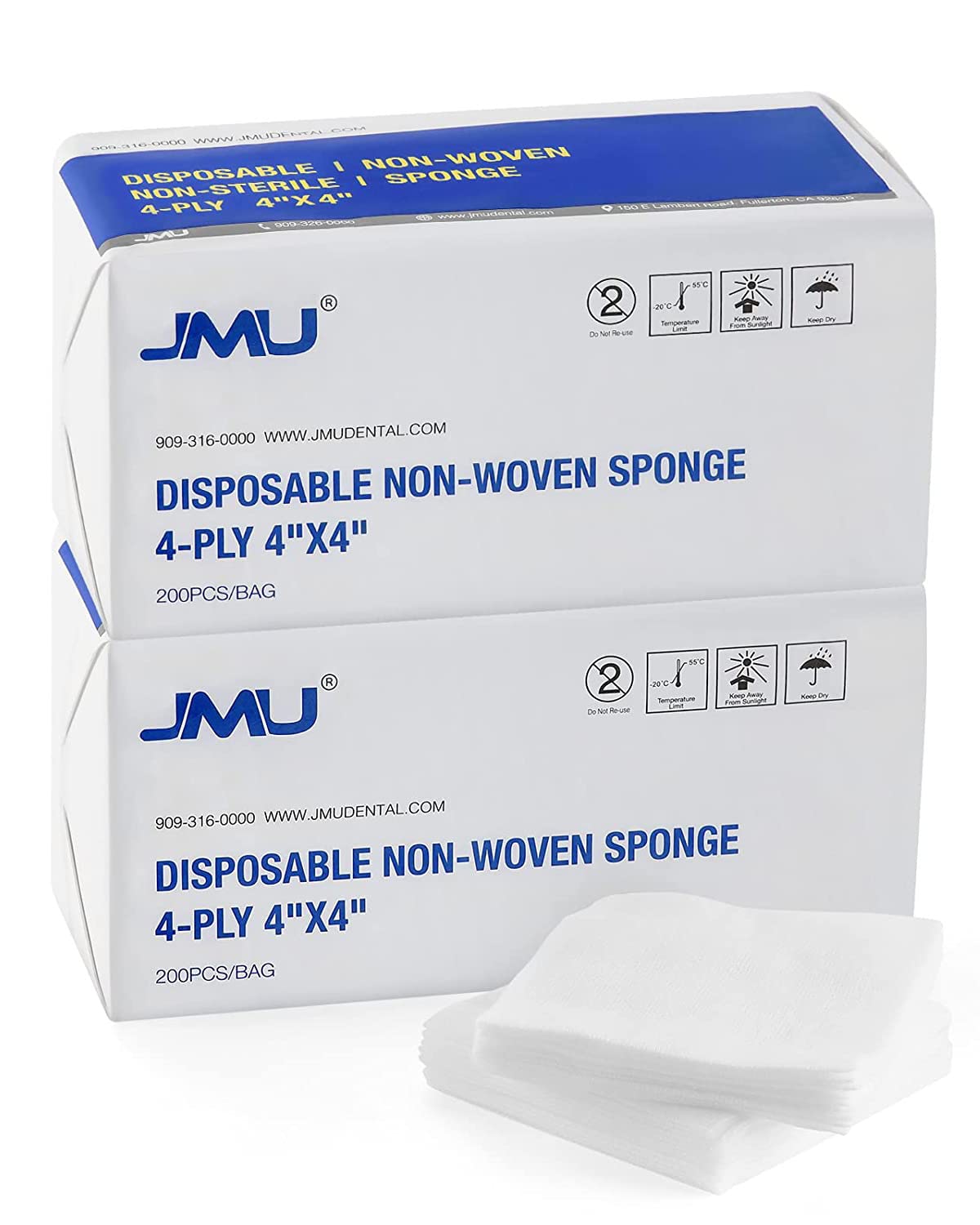 JMU 1000 Gauze Pads 2x2, Sponge Non-Woven 4-Ply Non-Sterile Dental Pads All Purpose Gauze