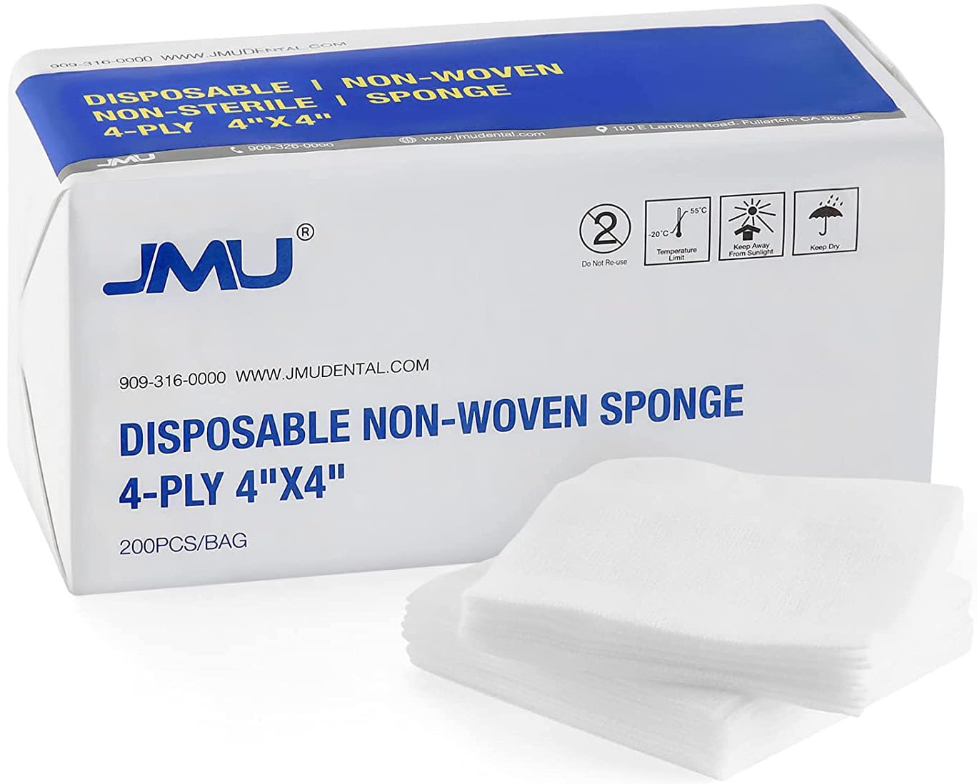 JMU 1000 Gauze Pads 2x2, Sponge Non-Woven 4-Ply Non-Sterile Dental Pads All Purpose Gauze