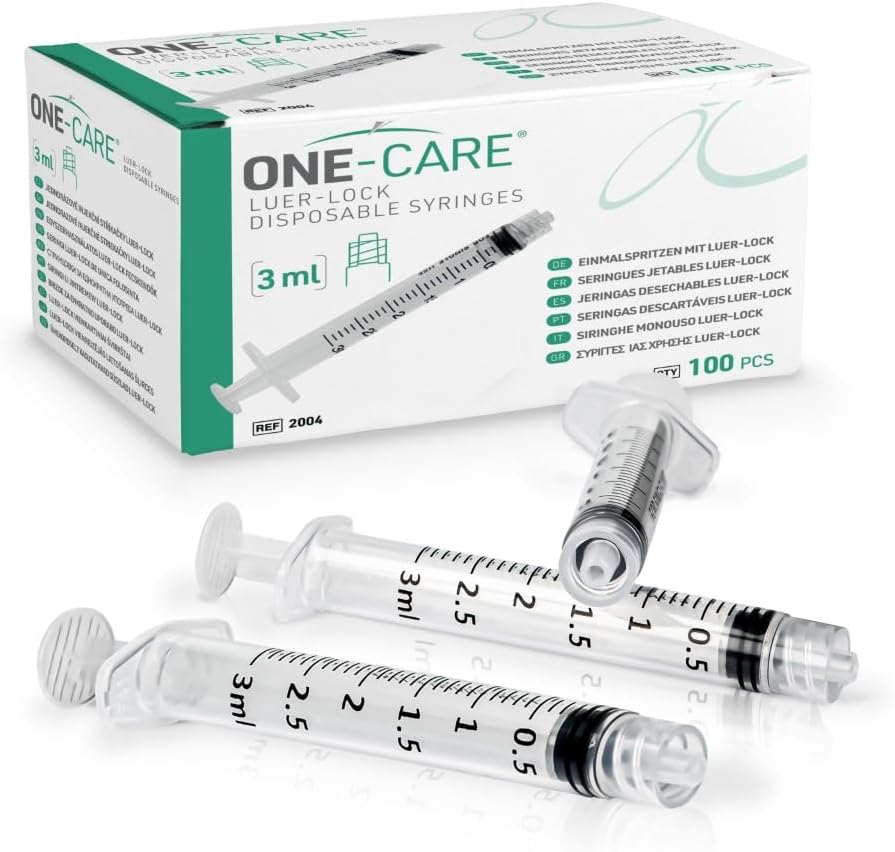ONE-CARE 3ml Luer-Lock Syringes, Sterile, 100/bx Blister-Packed Syringes 3cc