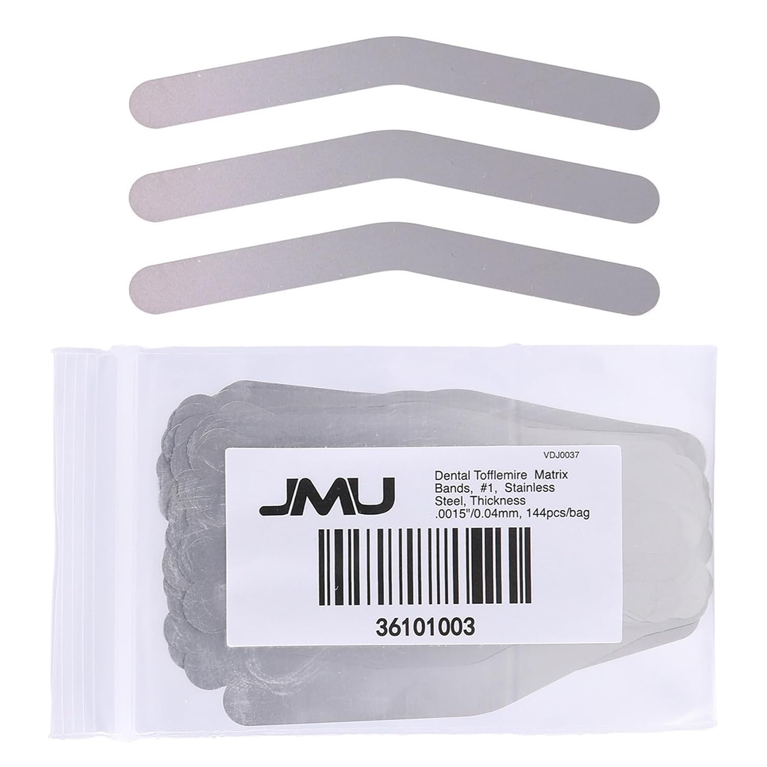 JMU 144 Pcs Dental Tofflemire Matrix Bands 1# Stainless Steel, Thickness .0015"/0.04mm