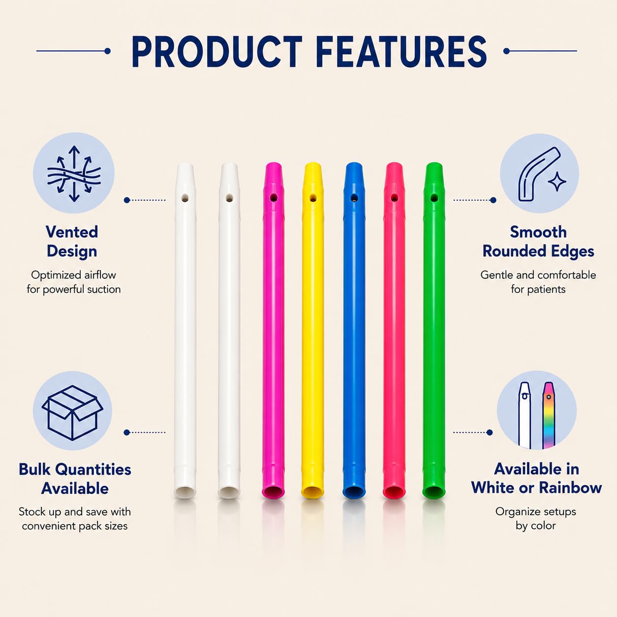 High Volume Evacuator HVE Tips - 100 HVE Suction Tips Dental Disposable - Vented Evacuation Aspirator Tips with Smooth Edges (White - 100 Pack) by PlastCare USA