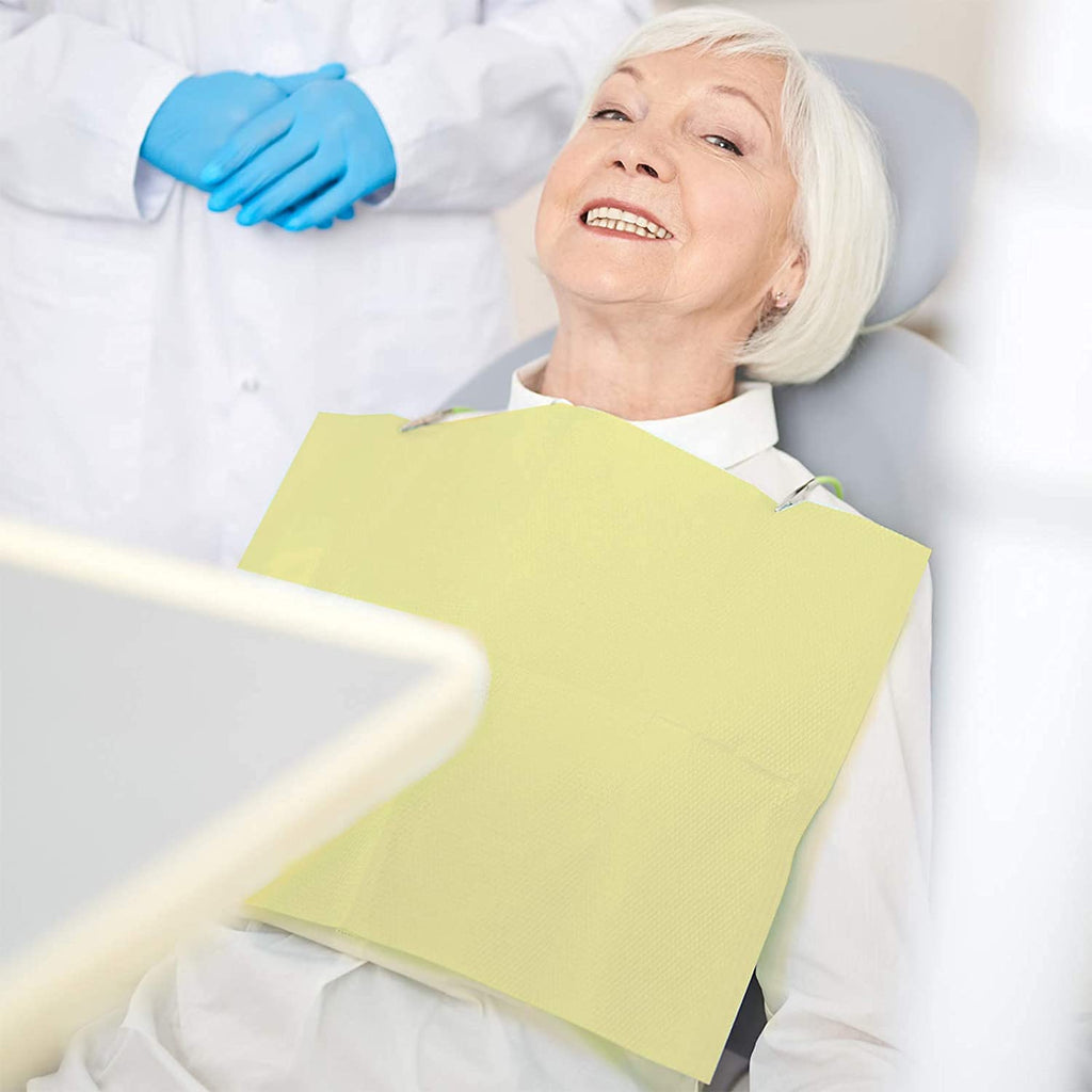 JMU Blue Dental Bibs 500, Dental Bibs Disposable, Tattoo Bibs 13" x 18" | 2-Ply Paper 1-Ply Film
