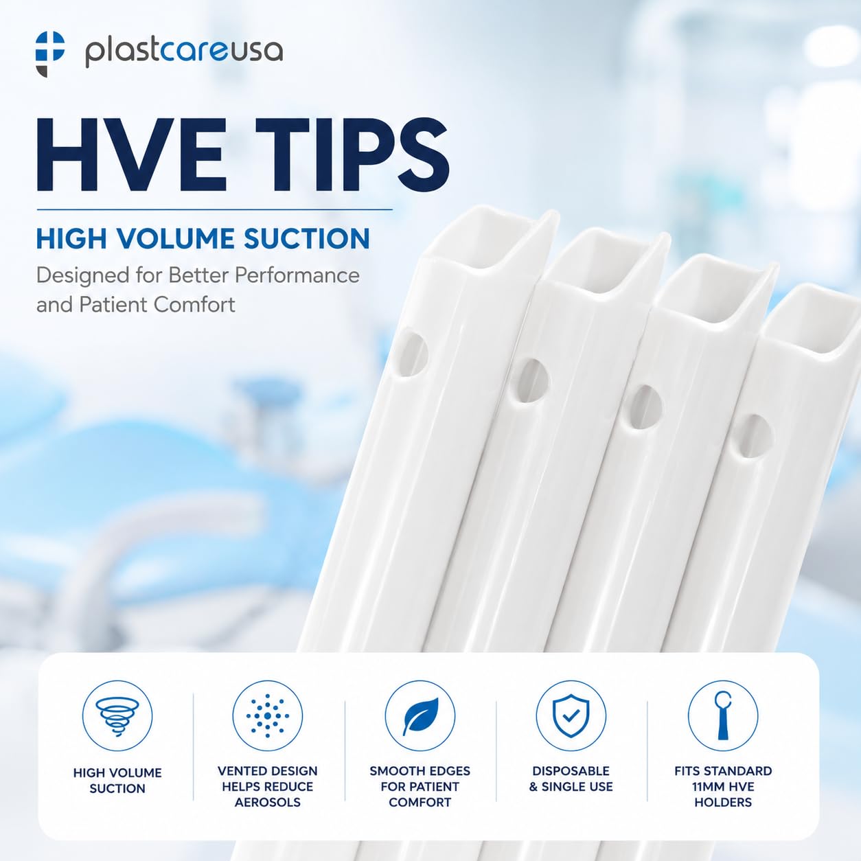 High Volume Evacuator HVE Tips - 100 HVE Suction Tips Dental Disposable - Vented Evacuation Aspirator Tips with Smooth Edges (White - 100 Pack) by PlastCare USA