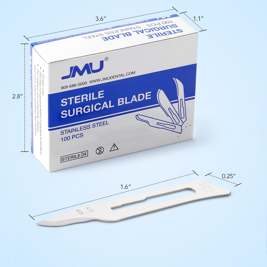 JMU 100pcs Disposable Sterile Surgical Scalpel Blades #15 | Individually Foil Wrapped, Stainless Steel Scalpel Blades