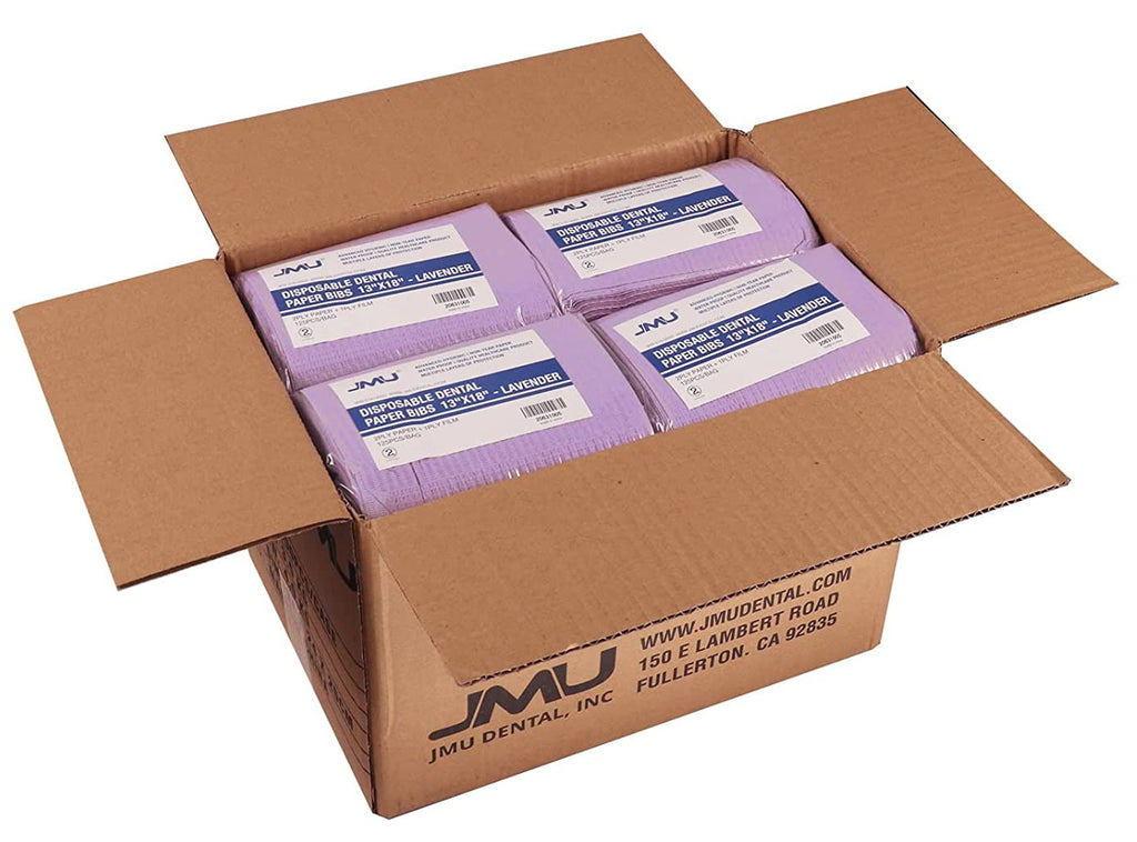 JMU Blue Dental Bibs 500, Dental Bibs Disposable, Tattoo Bibs 13" x 18" | 2-Ply Paper 1-Ply Film