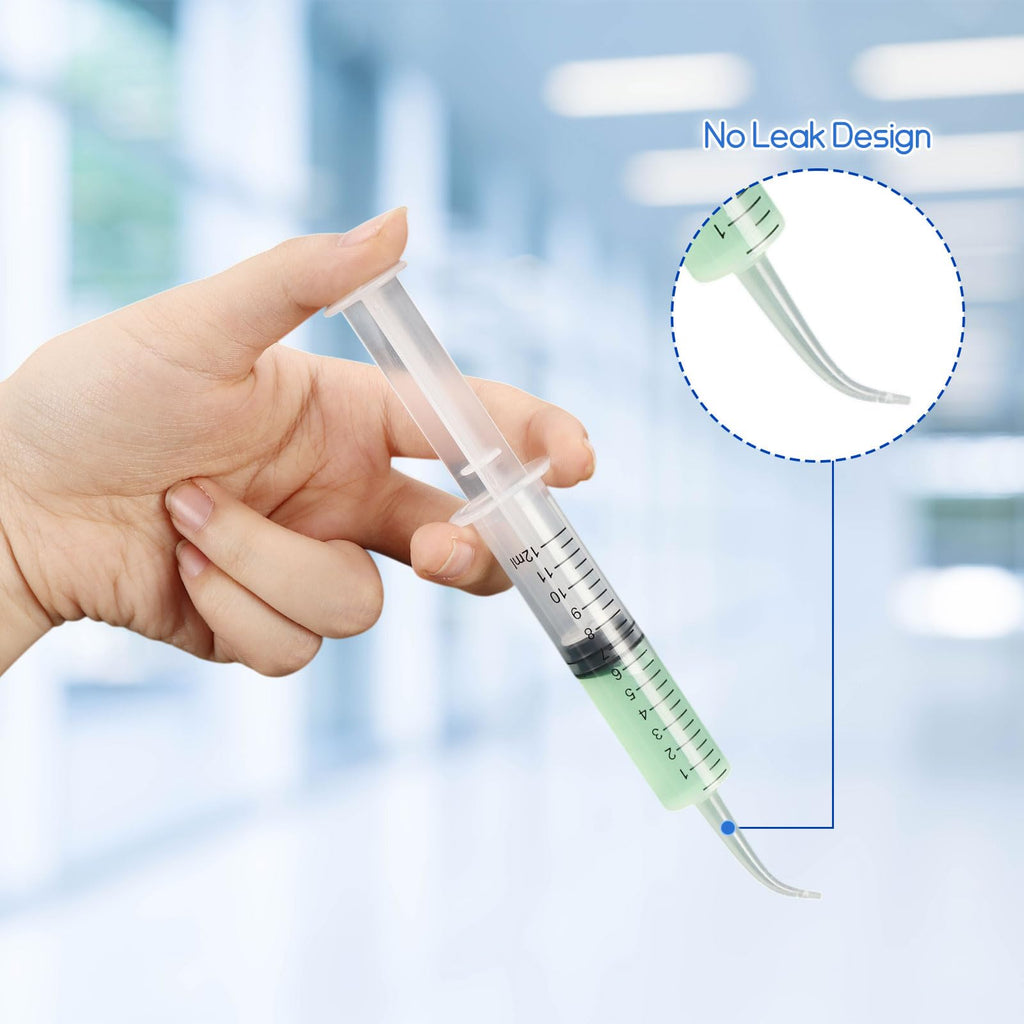 20 Pcs Plastic Syringes with Curved Tip, 12cc Disposable Dental Irrigation Syringe, 12ml Mouthwash Cleaner Syringes for Oral Care Pet Feeding Liquid Measurement