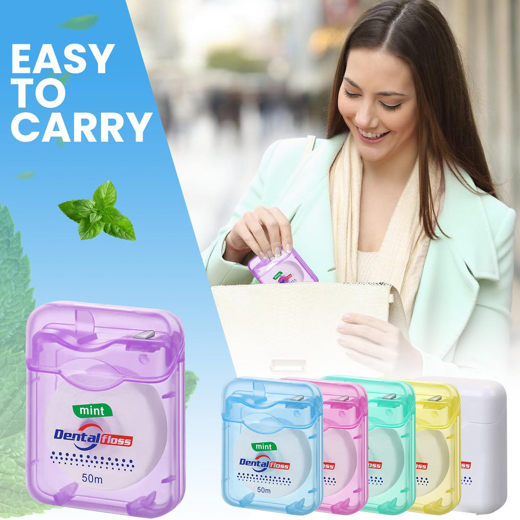 Geiserailie 72 Pack Dental Floss Bulk Mint Flavored 50m Each Travel Dental Floss Waxed Oral Care for Teeth Protection(Multicolor)