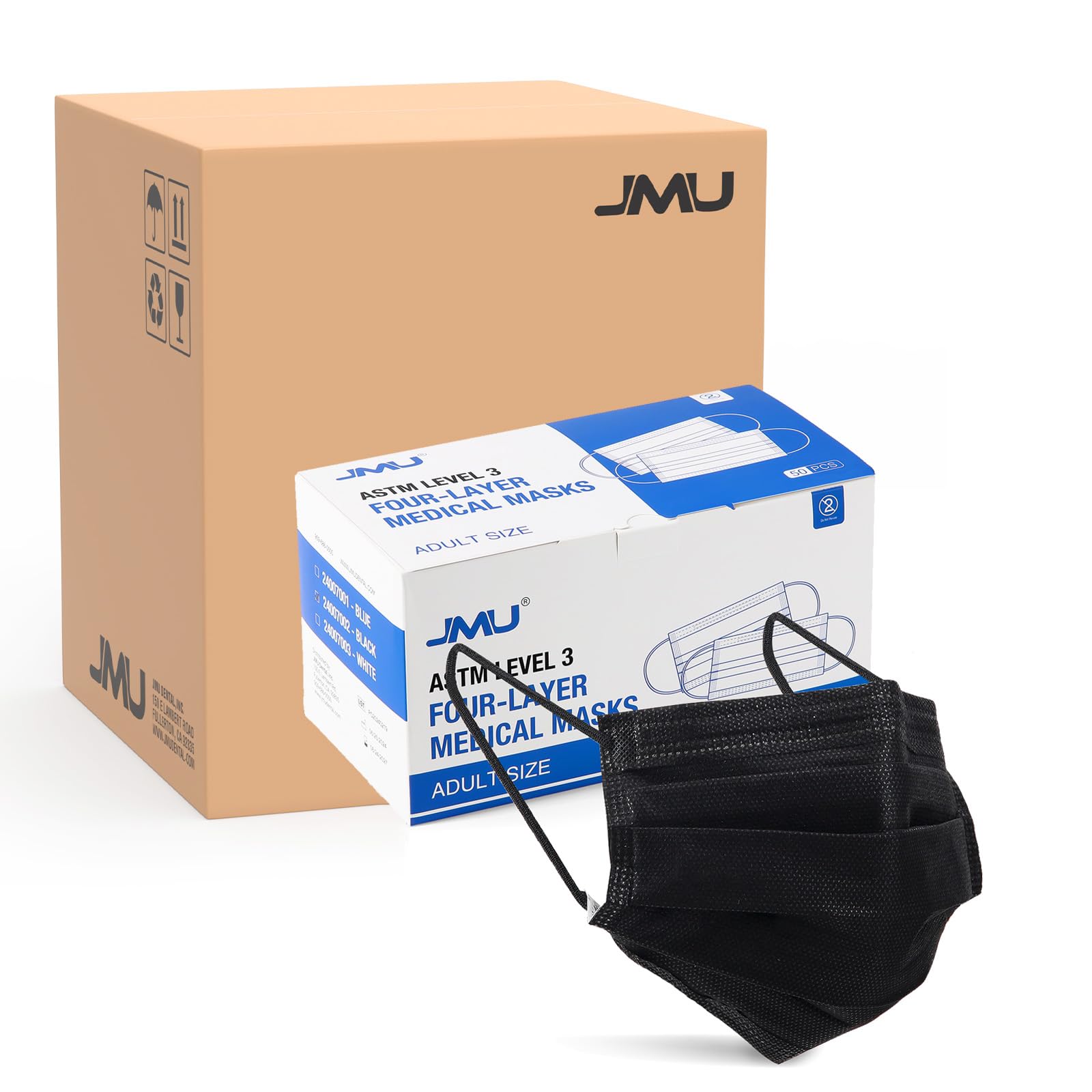 JMU Level 3 Disposable Face Mask 4-Ply for Adult, Medical Grade, ≥98% Filtration, Breathable & Comfortable, 50 Pack