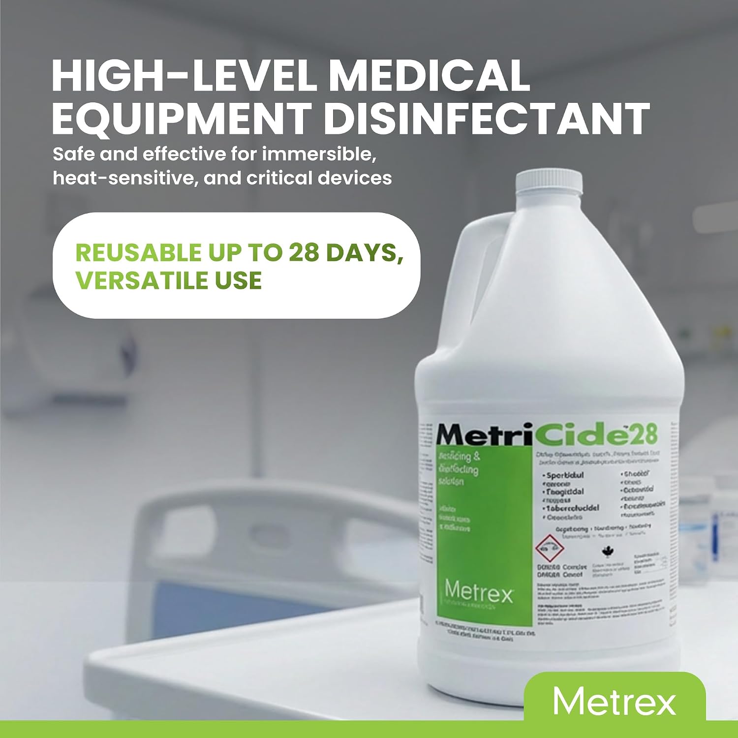 Metrex MetriCide 28 Sterilizing Solution, 1 Gallon | 2.5% Glutaraldehyde High-Level Disinfecting Solution, Reusable up to 28 Days, Heat-Sensitive Medical Tools