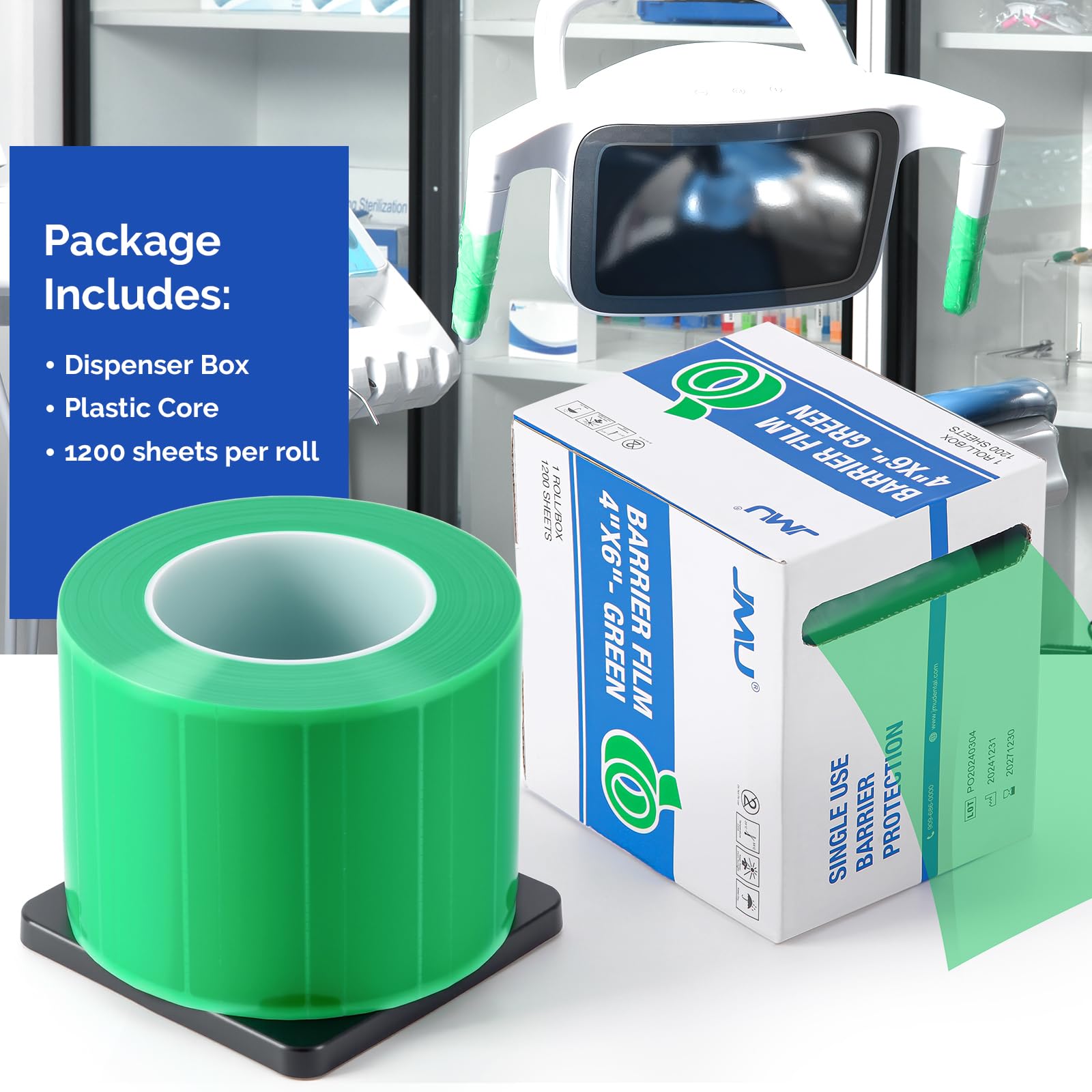JMU Blue Barrier Film, Barrier Film Tattoo 4" x 6" Barrier Tape, Dental Barrier Film Roll (1 Rolls, 1200 Sheets)