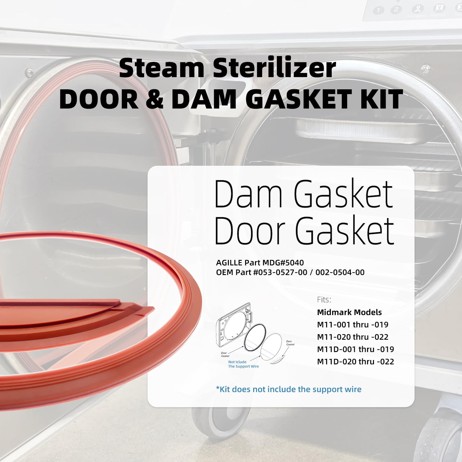 M11 Door Gasket Kit Fit for Midmark M11 Ultraclave & M11D Steam Sterilizers, Includes Gasket Ring, Door Gasket and Dam Gasket #053-0527-00# 002-0504-00