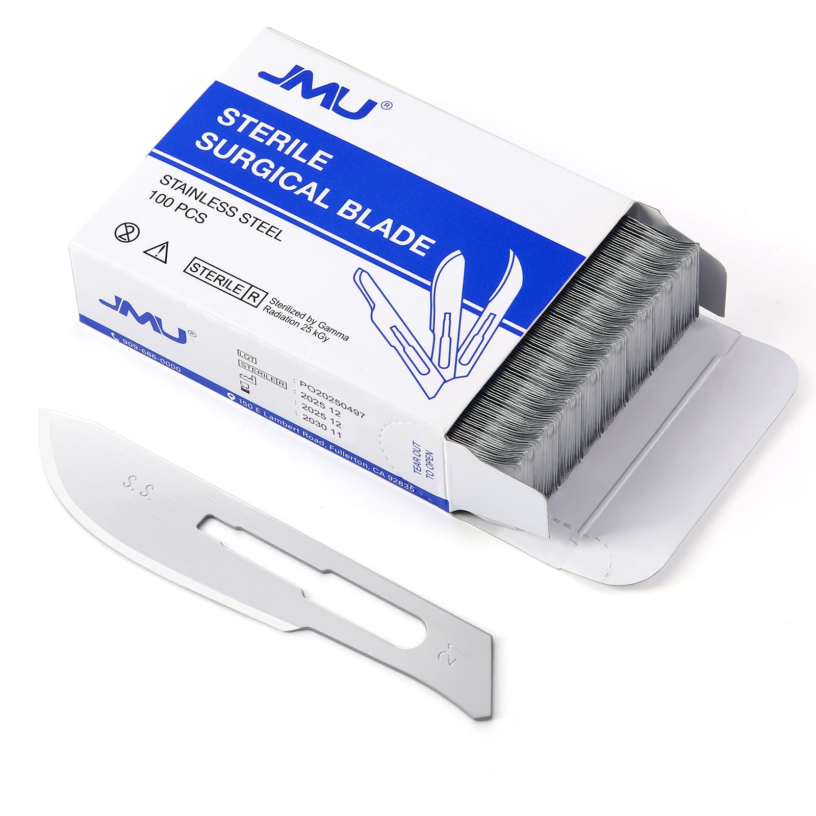 JMU 100pcs Disposable Sterile Surgical Scalpel Blades #15 | Individually Foil Wrapped, Stainless Steel Scalpel Blades