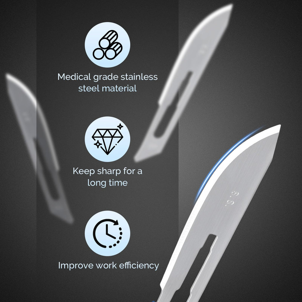 JMU 100pcs Disposable Sterile Surgical Scalpel Blades #15 | Individually Foil Wrapped, Stainless Steel Scalpel Blades
