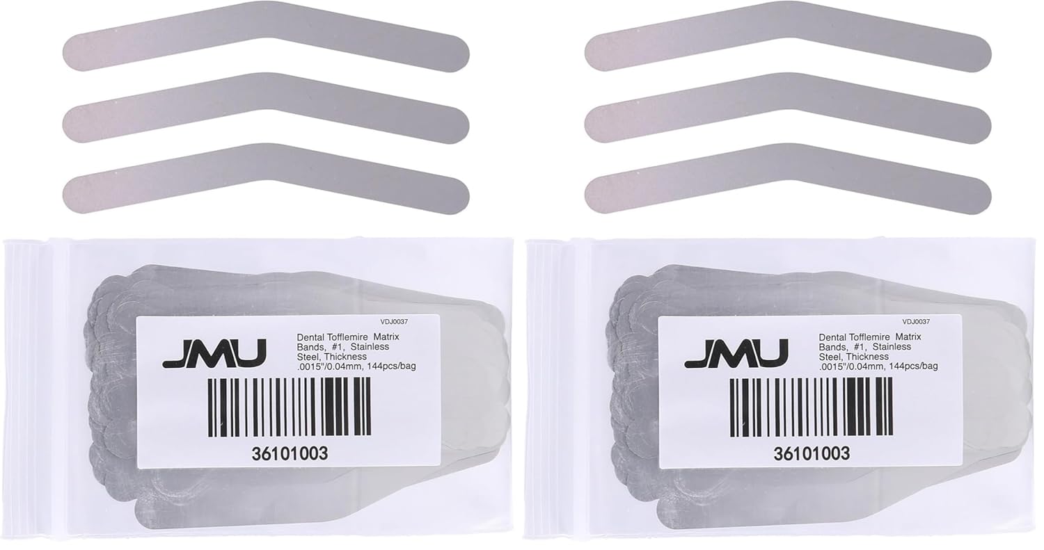 JMU 144 Pcs Dental Tofflemire Matrix Bands 1# Stainless Steel, Thickness .0015"/0.04mm