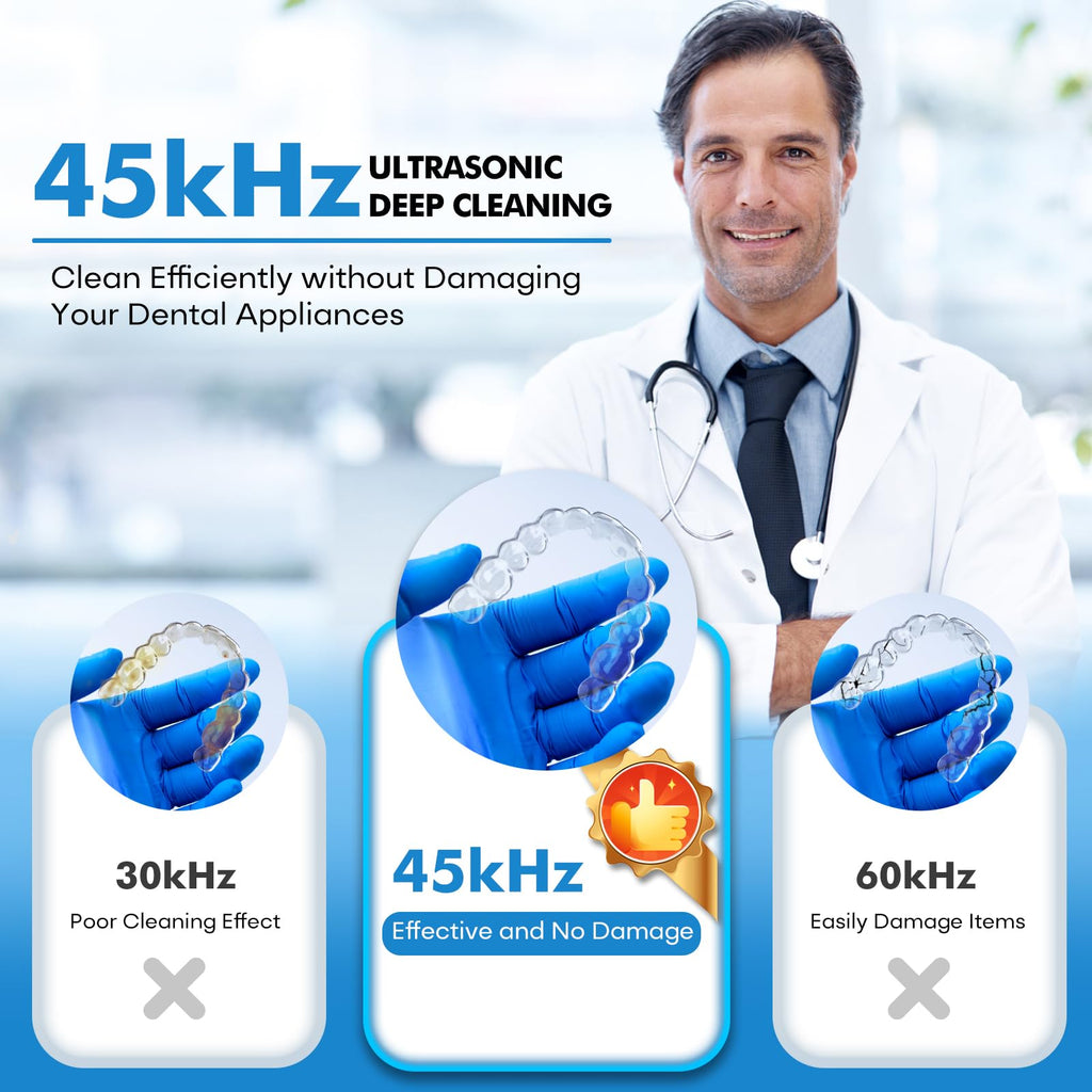 Upgraded Ultrasonic Retainer Cleaner Machine, 45kHz Ultrasonic Dentures Cleaner for Night Guards, Braces, Aligner, Toothbrush, Jewelry and More, 200ML Capacity, White