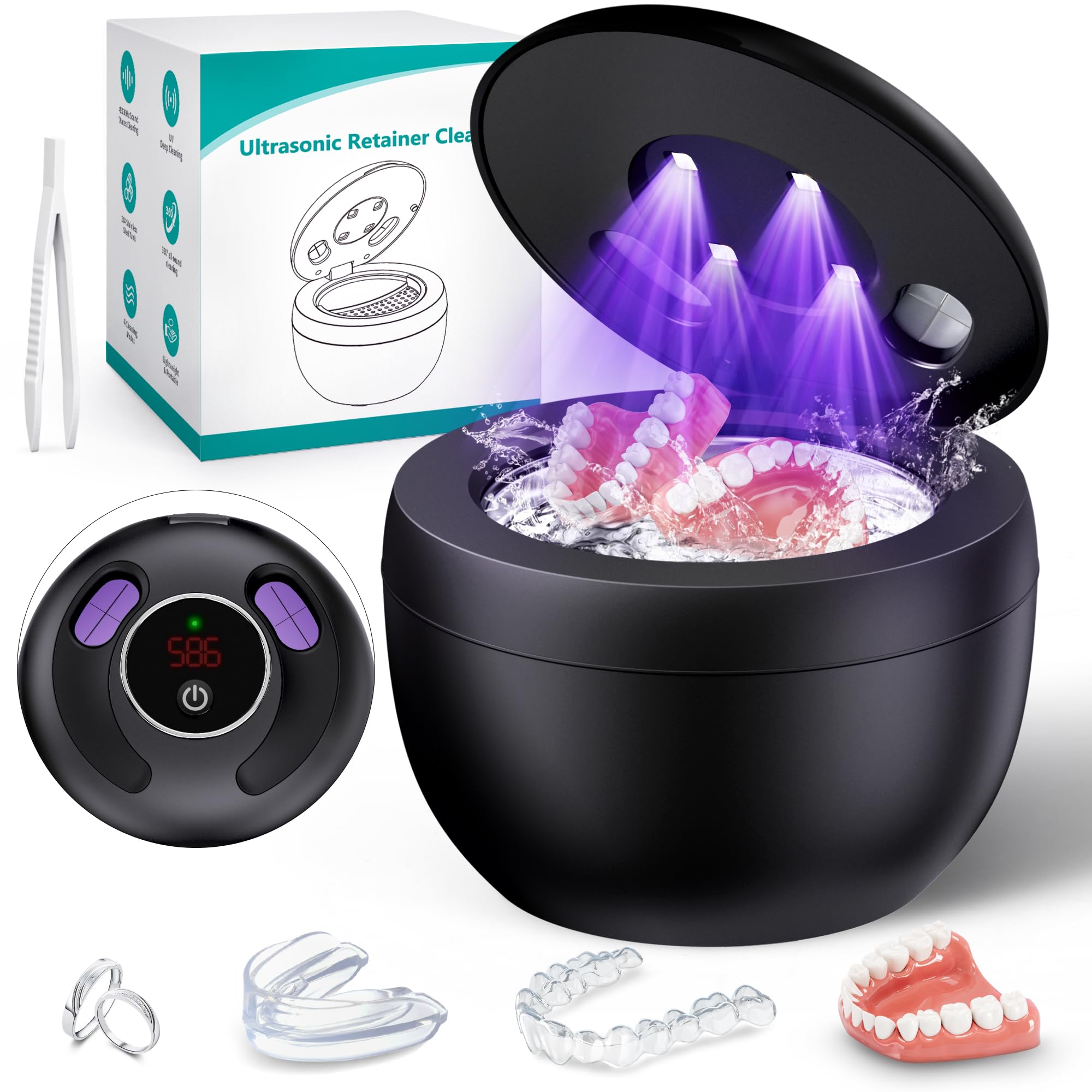 Upgraded Ultrasonic Retainer Cleaner Machine, 45kHz Ultrasonic Dentures Cleaner for Night Guards, Braces, Aligner, Toothbrush, Jewelry and More, 200ML Capacity, White