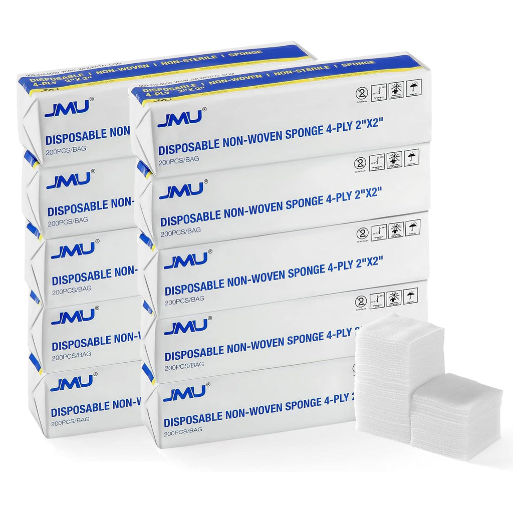 JMU 1000 Gauze Pads 2x2, Sponge Non-Woven 4-Ply Non-Sterile Dental Pads All Purpose Gauze
