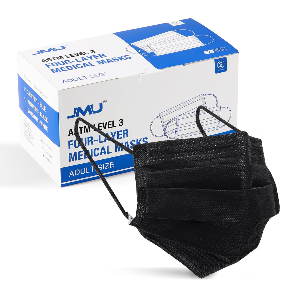 JMU Level 3 Disposable Face Mask 4-Ply for Adult, Medical Grade, ≥98% Filtration, Breathable & Comfortable, 50 Pack
