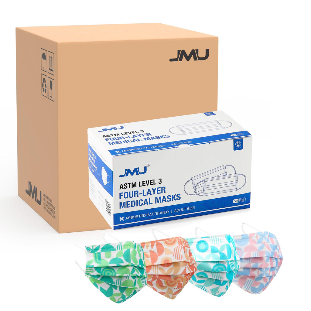 JMU Level 3 Disposable Face Mask 4-Ply for Adult, Medical Grade, ≥98% Filtration, Breathable & Comfortable, 50 Pack