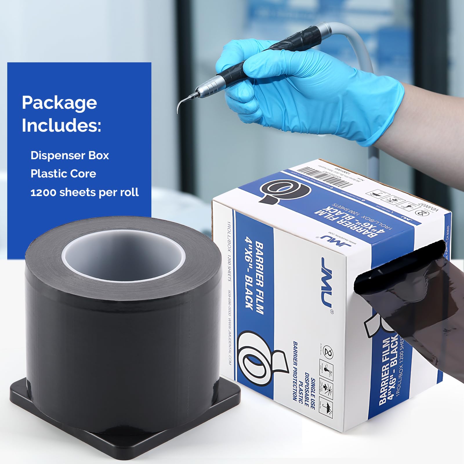 JMU Blue Barrier Film, Barrier Film Tattoo 4" x 6" Barrier Tape, Dental Barrier Film Roll (1 Rolls, 1200 Sheets)