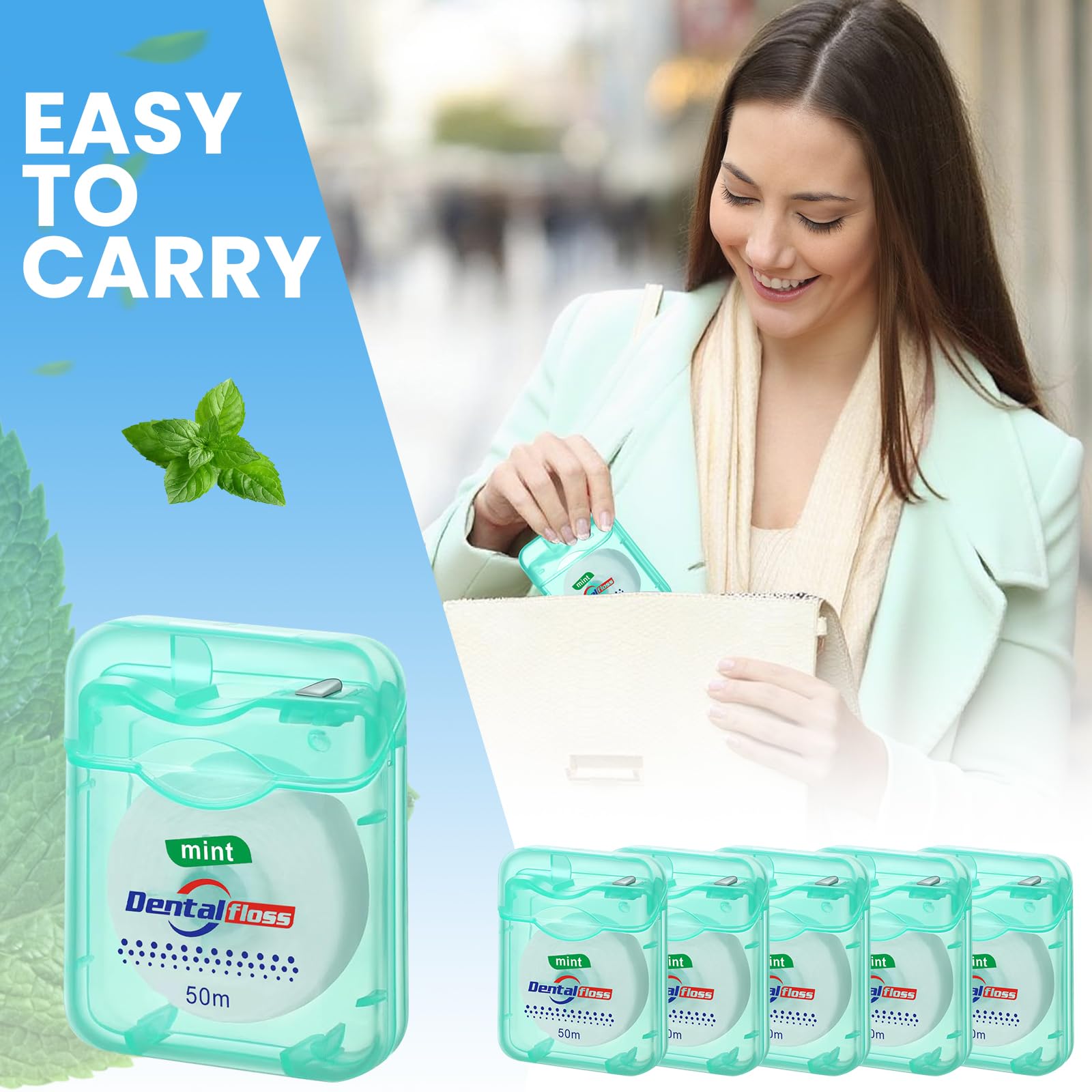 Geiserailie 72 Pack Dental Floss Bulk Mint Flavored 50m Each Travel Dental Floss Waxed Oral Care for Teeth Protection(Multicolor)