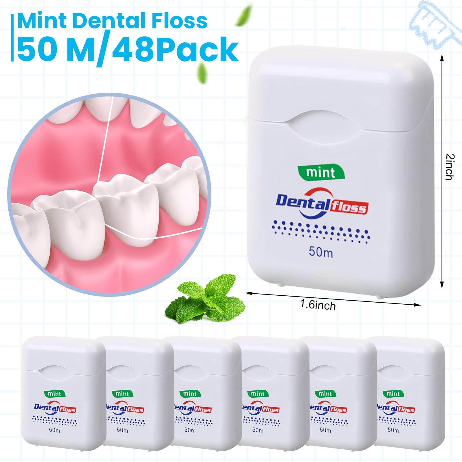 Geiserailie 72 Pack Dental Floss Bulk Mint Flavored 50m Each Travel Dental Floss Waxed Oral Care for Teeth Protection(Multicolor)