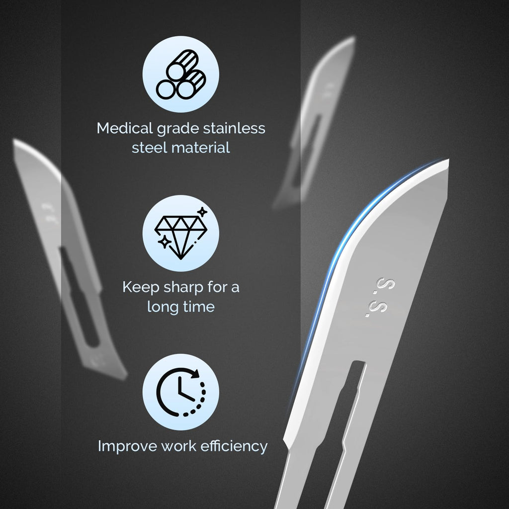 JMU 100pcs Disposable Sterile Surgical Scalpel Blades #15 | Individually Foil Wrapped, Stainless Steel Scalpel Blades