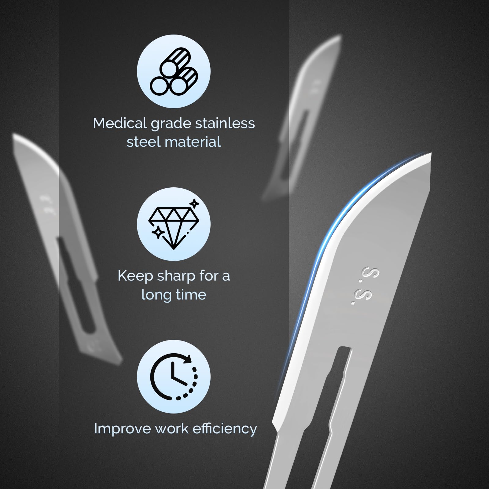 JMU 100pcs Disposable Sterile Surgical Scalpel Blades #15 | Individually Foil Wrapped, Stainless Steel Scalpel Blades
