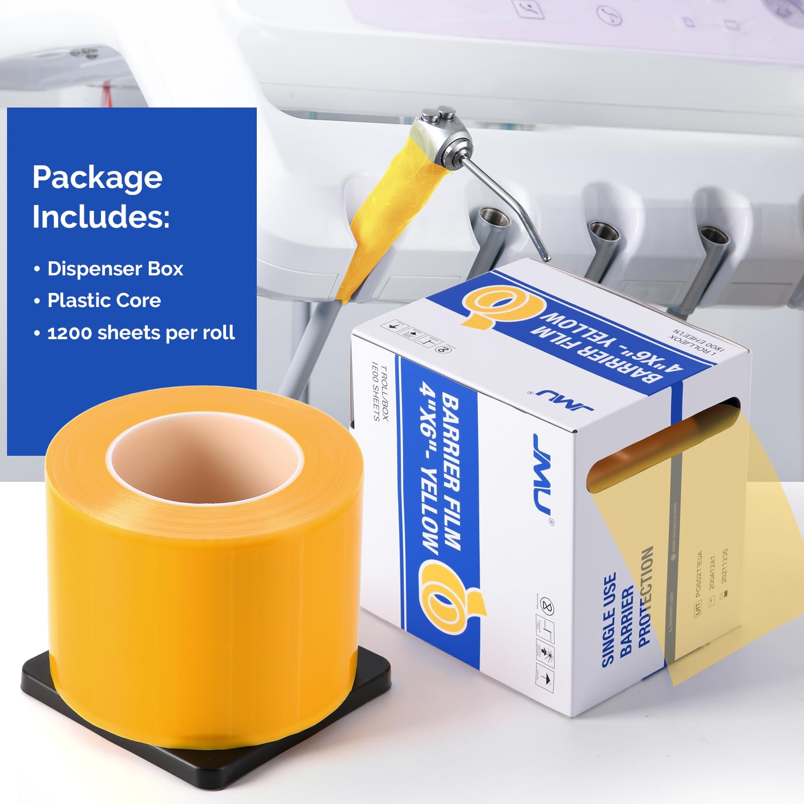 JMU Blue Barrier Film, Barrier Film Tattoo 4" x 6" Barrier Tape, Dental Barrier Film Roll (1 Rolls, 1200 Sheets)