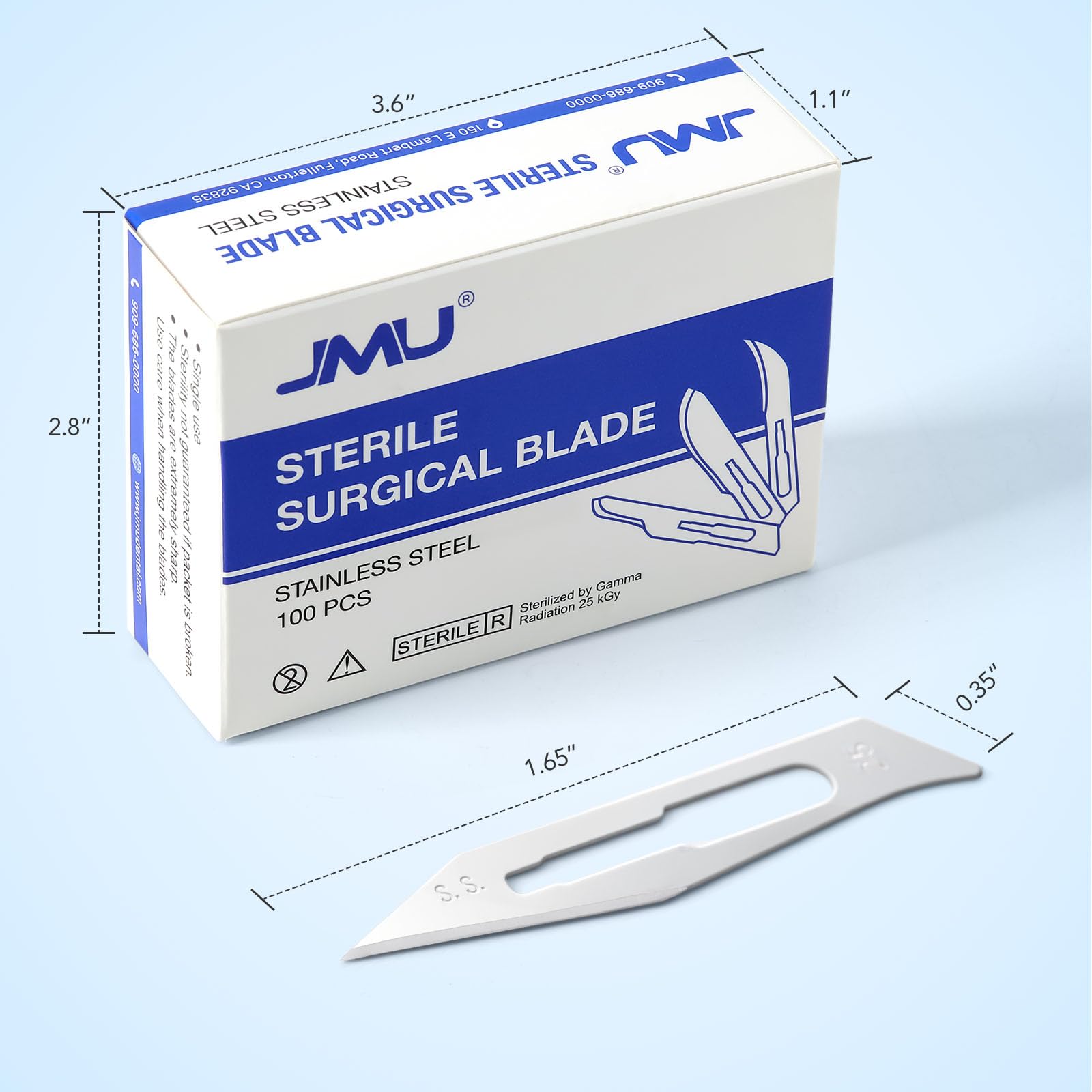 JMU 100pcs Disposable Sterile Surgical Scalpel Blades #15 | Individually Foil Wrapped, Stainless Steel Scalpel Blades