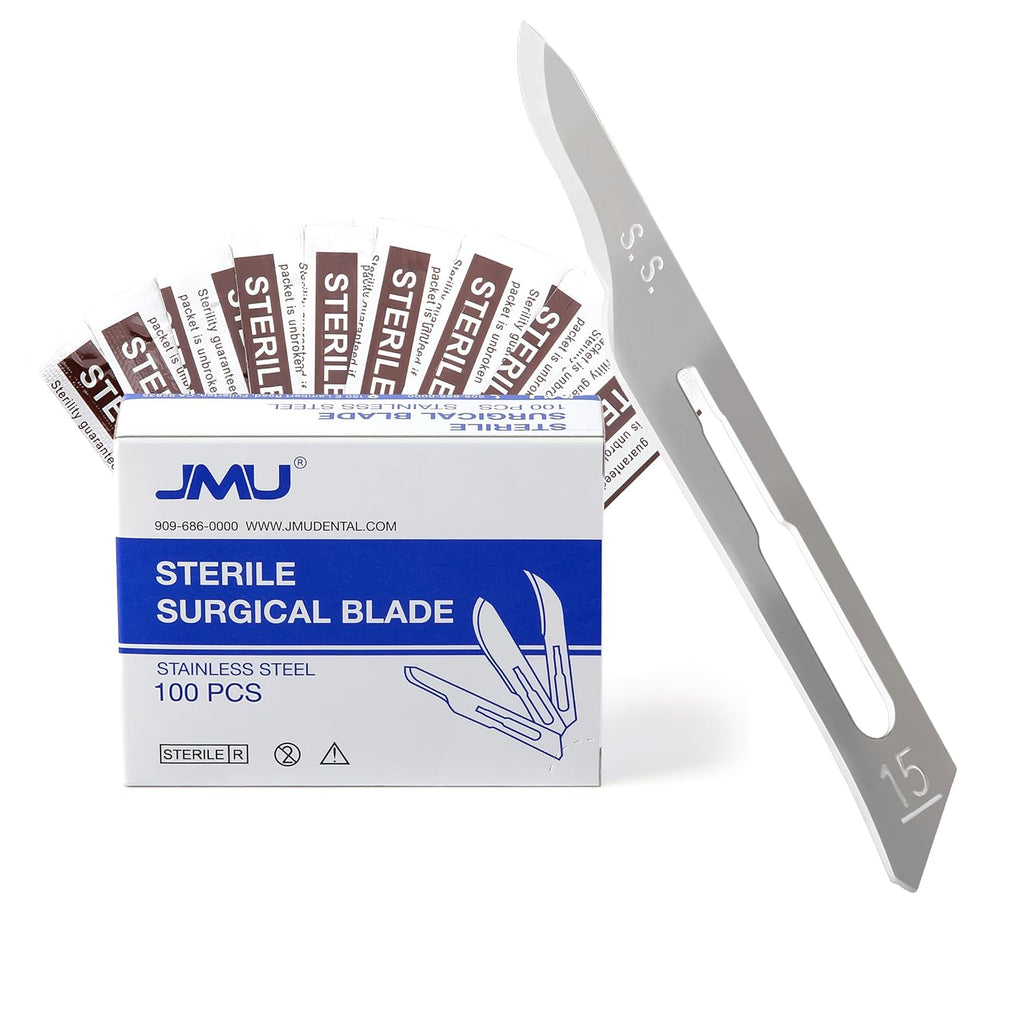 JMU 100pcs Disposable Sterile Surgical Scalpel Blades #15 | Individually Foil Wrapped, Stainless Steel Scalpel Blades