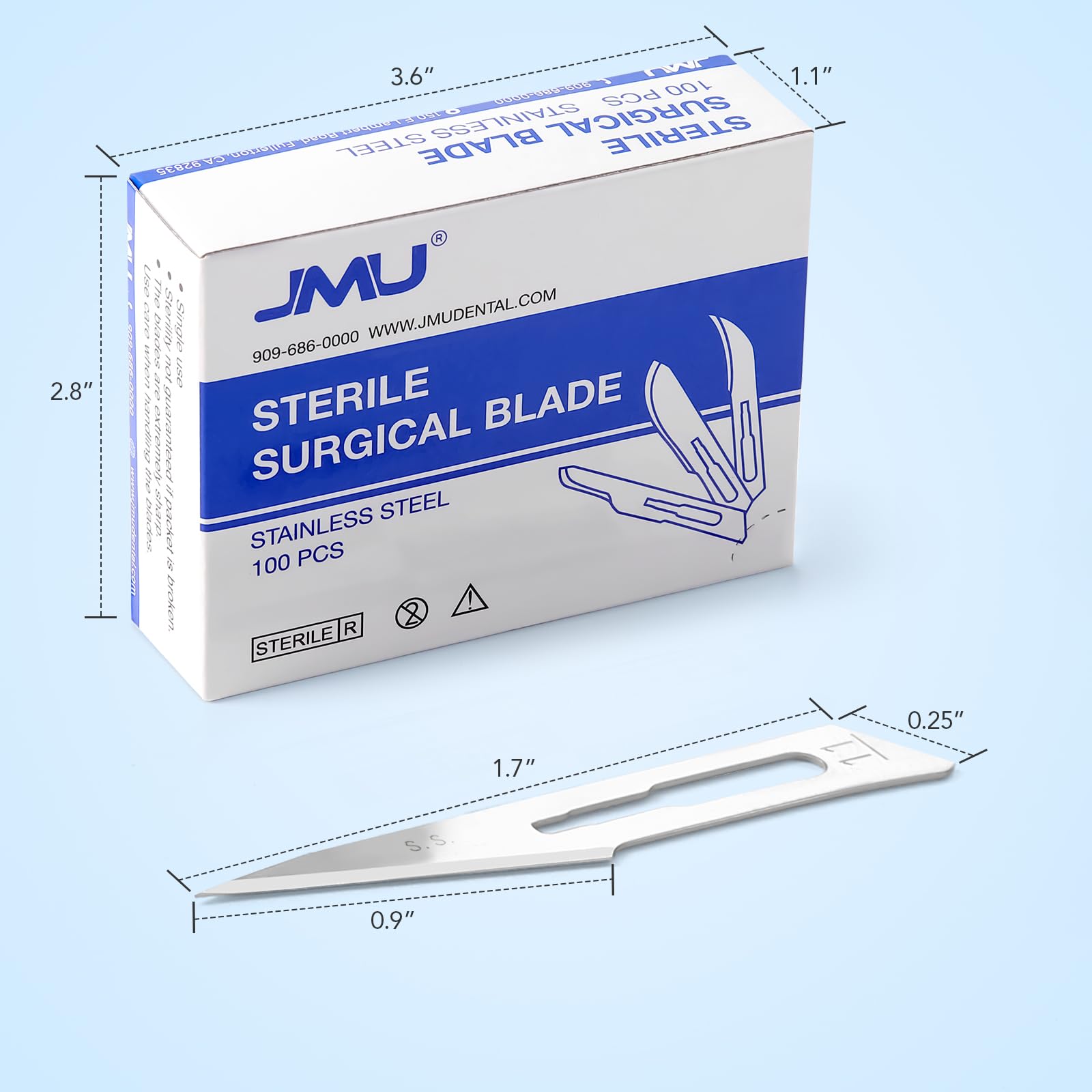 JMU 100pcs Disposable Sterile Surgical Scalpel Blades #15 | Individually Foil Wrapped, Stainless Steel Scalpel Blades