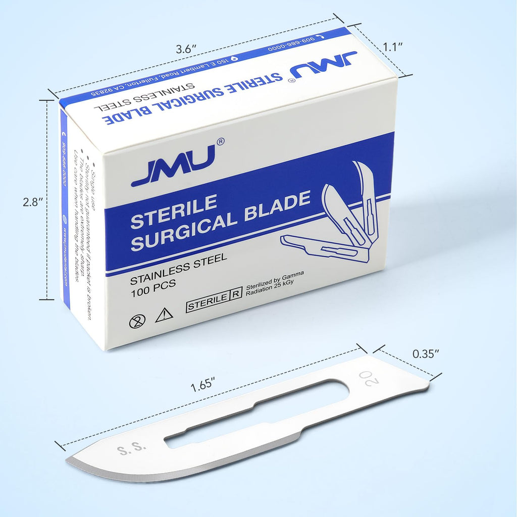JMU 100pcs Disposable Sterile Surgical Scalpel Blades #15 | Individually Foil Wrapped, Stainless Steel Scalpel Blades