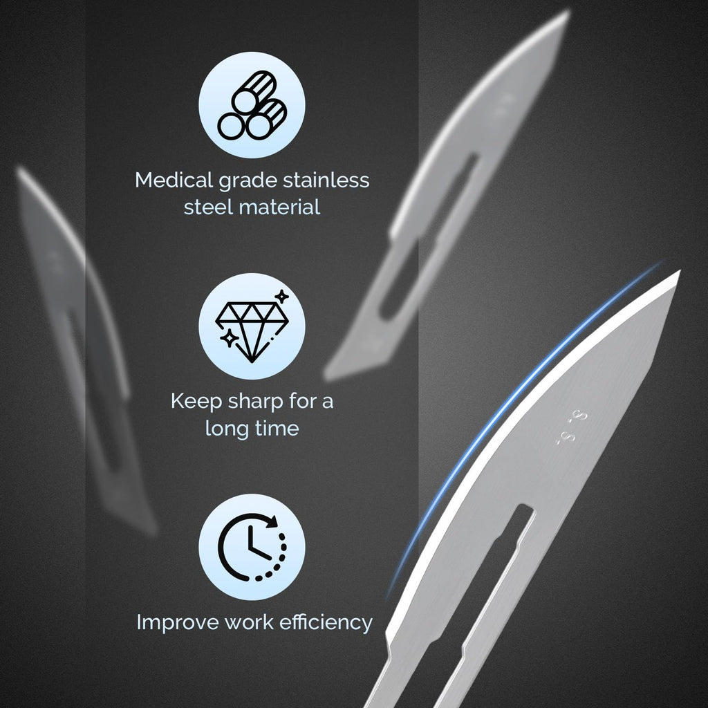 JMU 100pcs Disposable Sterile Surgical Scalpel Blades #15 | Individually Foil Wrapped, Stainless Steel Scalpel Blades