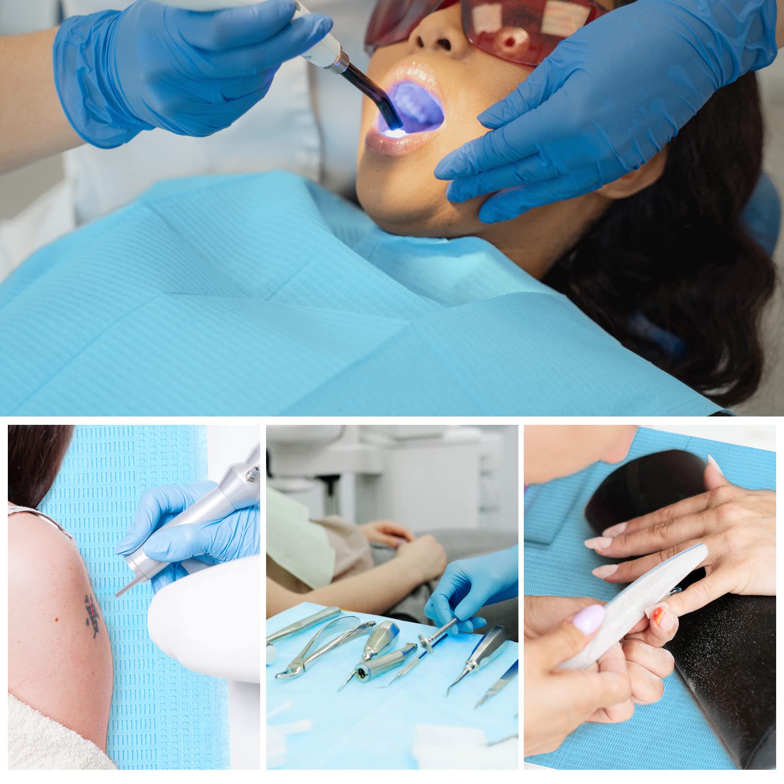 JMU Blue Dental Bibs 500, Dental Bibs Disposable, Tattoo Bibs 13" x 18" | 2-Ply Paper 1-Ply Film
