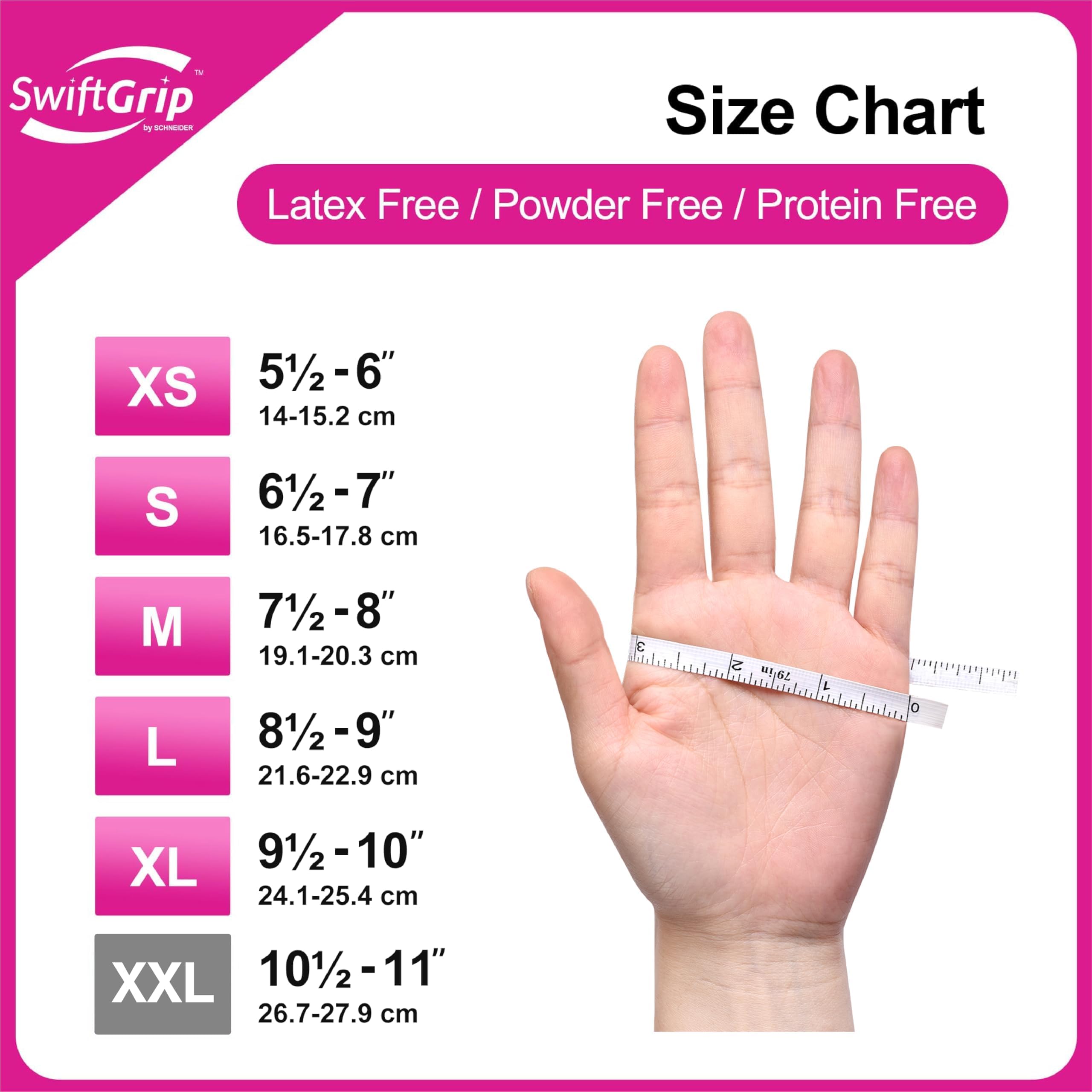 SwiftGrip Powder-Free Nitrile Gloves, 3-mil, Disposable Nitrile Gloves, Latex-Free, Powder-Free - Pink/Fuchsia