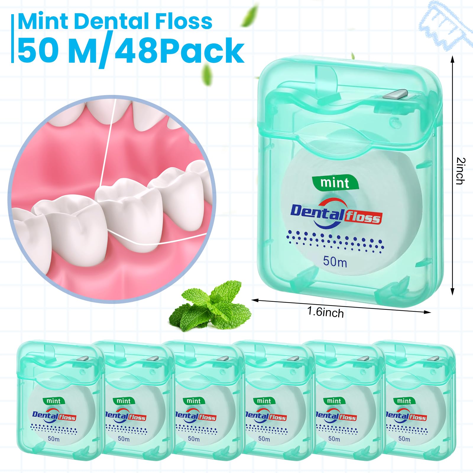 Geiserailie 72 Pack Dental Floss Bulk Mint Flavored 50m Each Travel Dental Floss Waxed Oral Care for Teeth Protection(Multicolor)