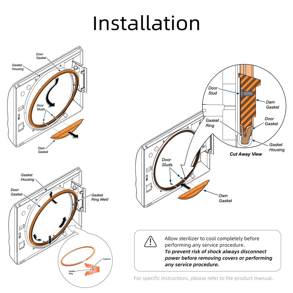 M11 Door Gasket Kit Fit for Midmark M11 Ultraclave & M11D Steam Sterilizers, Includes Gasket Ring, Door Gasket and Dam Gasket #053-0527-00# 002-0504-00