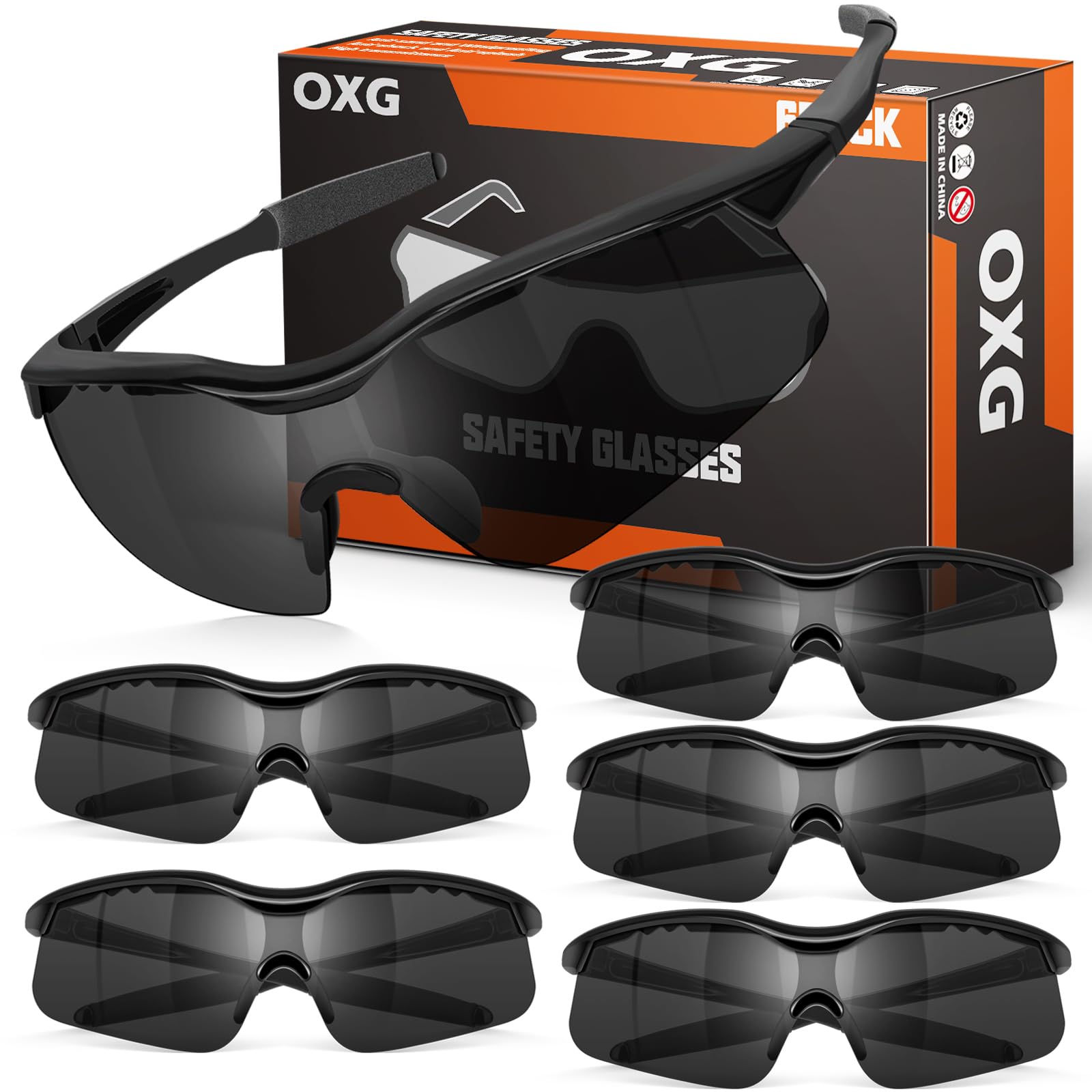 OXG 6 Pack Tinted Safety Glasses for Men Women, Safety Goggles ANSI Z87.1 Protective Eyewear Scratch Resistant Eye Protection