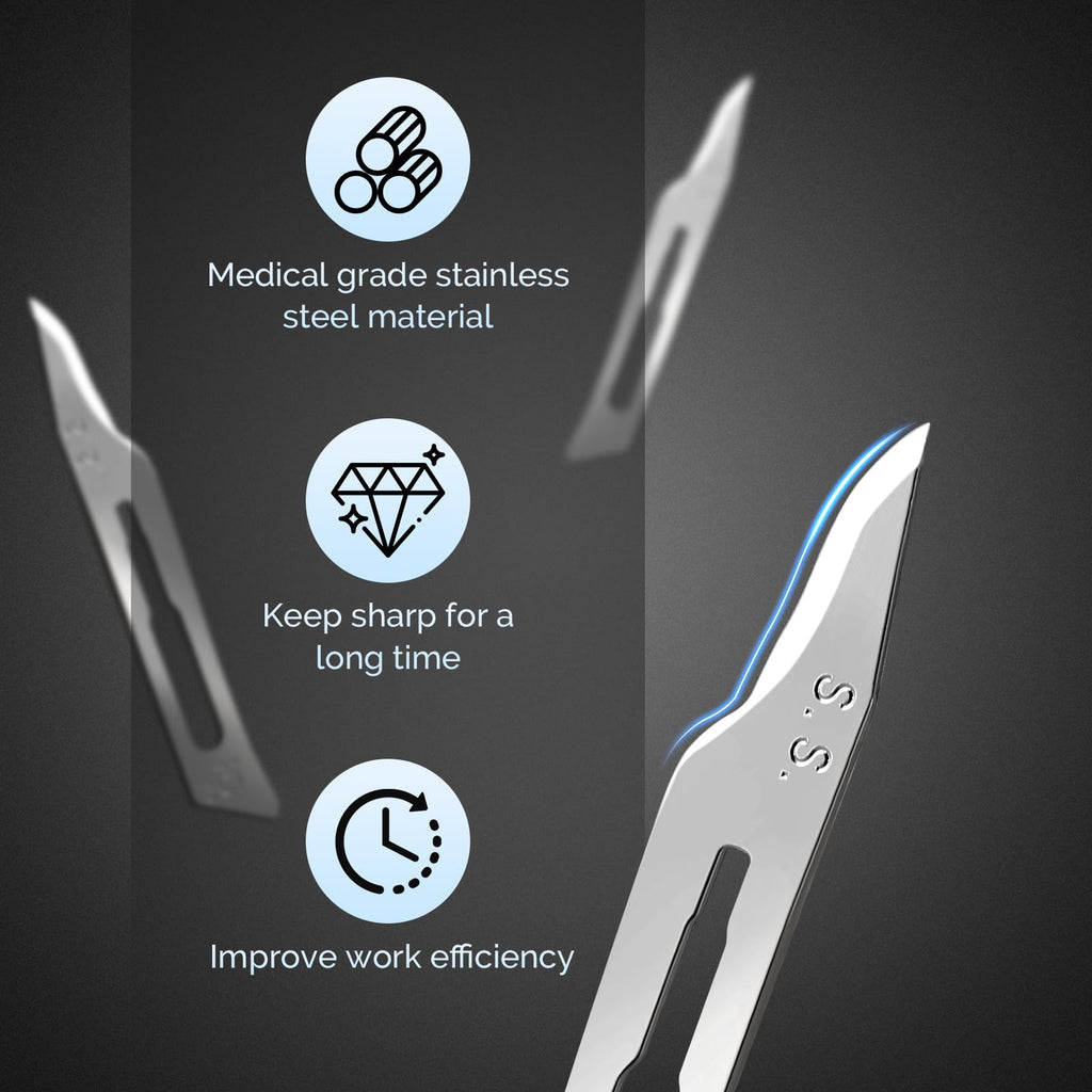 JMU 100pcs Disposable Sterile Surgical Scalpel Blades #15 | Individually Foil Wrapped, Stainless Steel Scalpel Blades